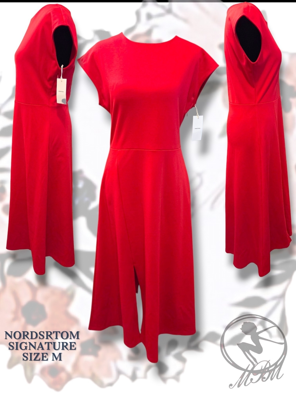 Nordstrom Signature Line Red Midi A-Line Dress Size M NWT
